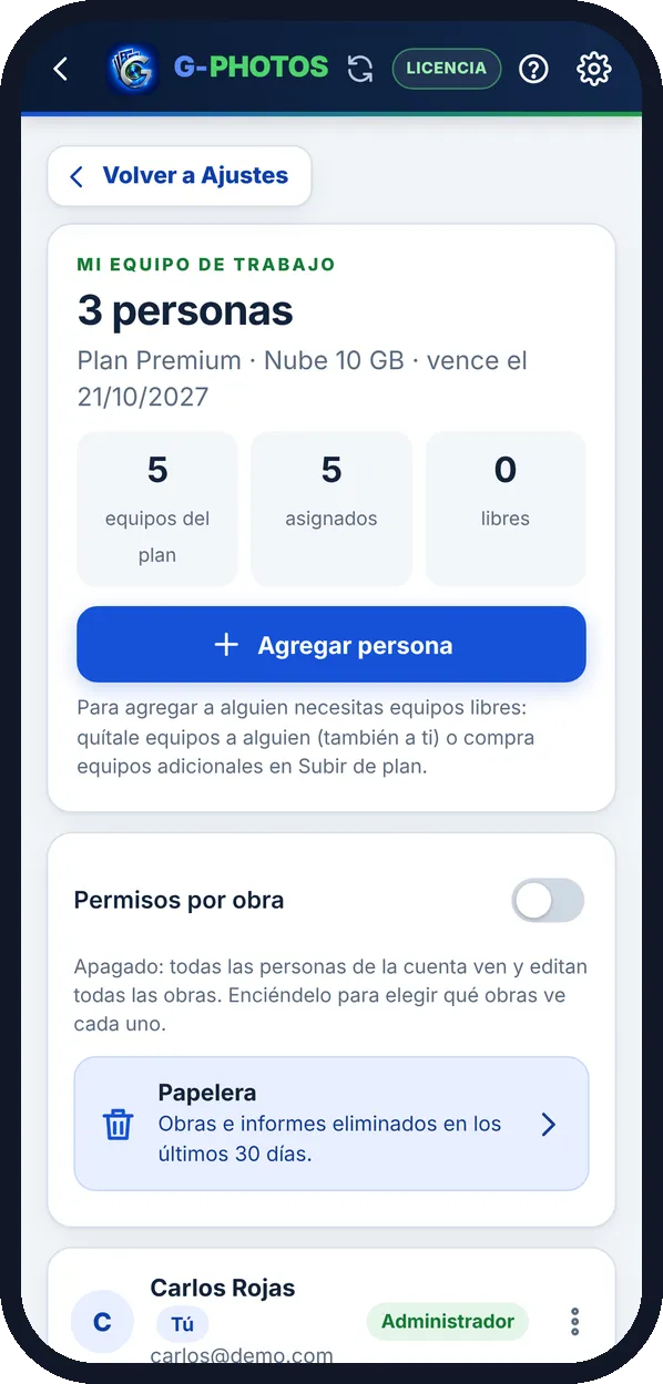 Mi equipo de trabajo: Los correos y equipos de tu cuenta
