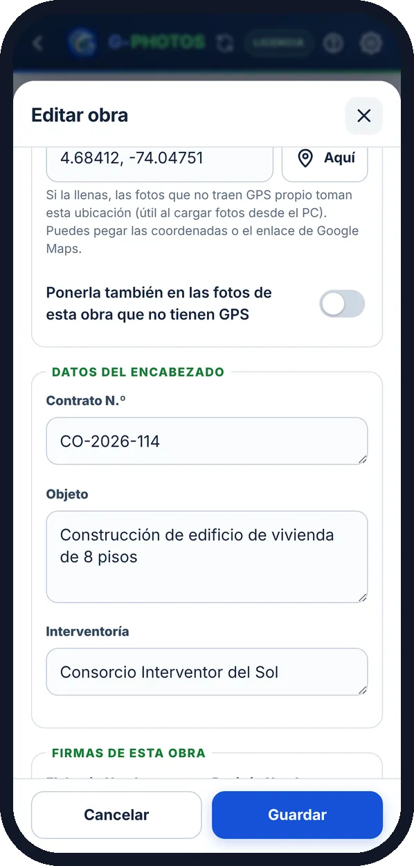GPS de la obra: Ubicación fija para las fotos que subes desde el PC