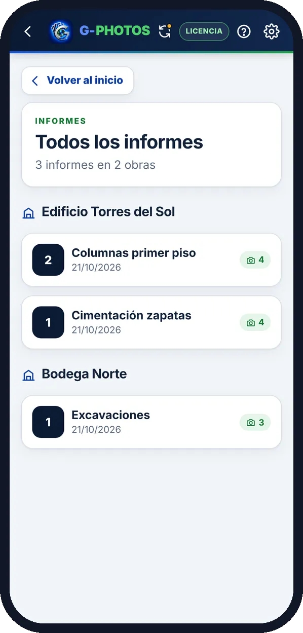 Todos los informes: Agrupados por obra