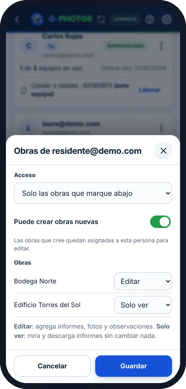 Permisos por obra: Quién edita y quién solo ve cada obra