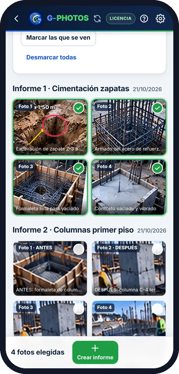 Recopilar fotos: Arma un informe nuevo con fotos de otros informes