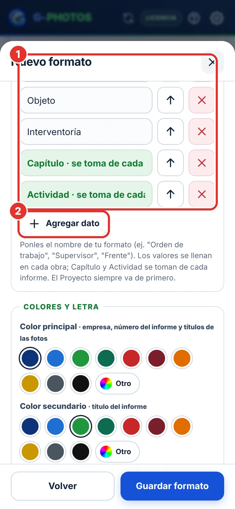 Datos del encabezado