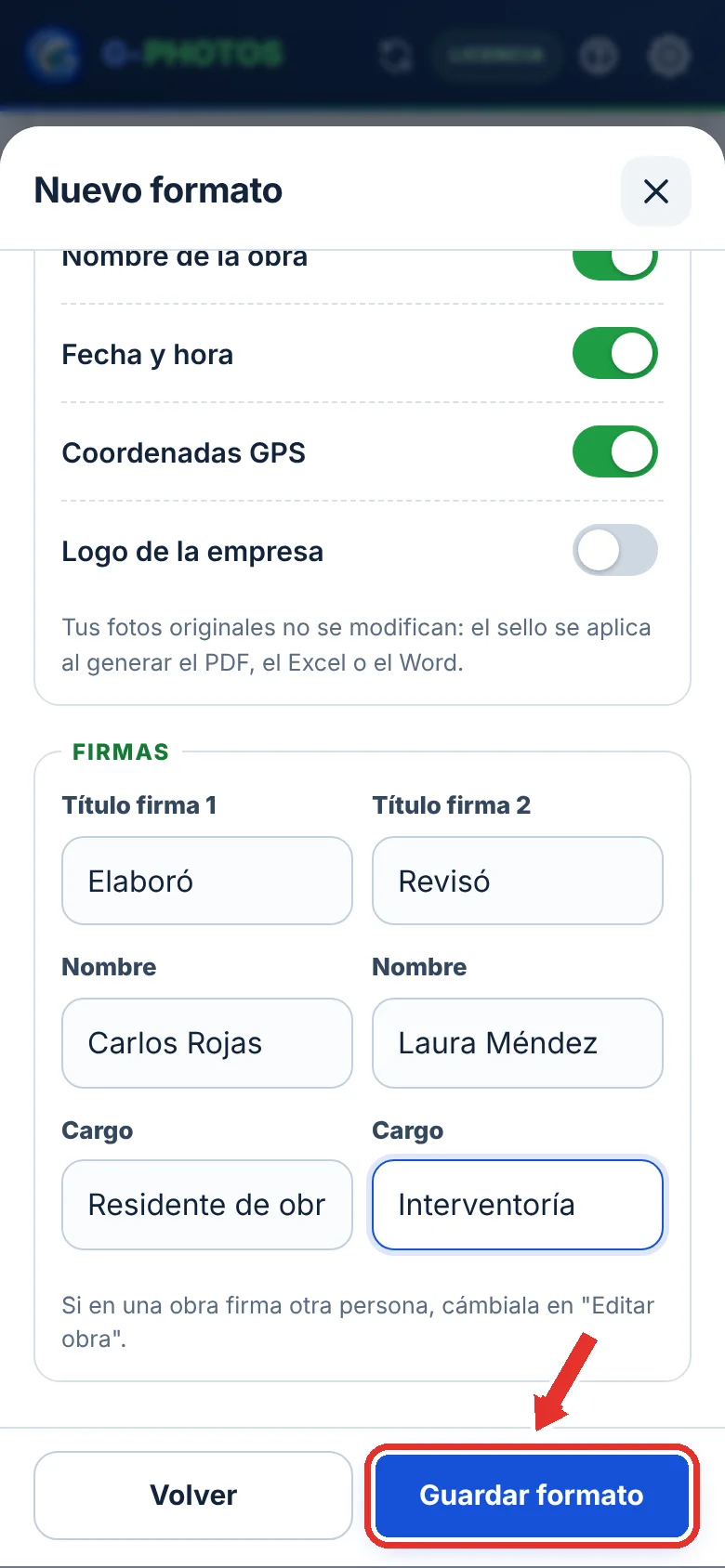 Guarda el formato