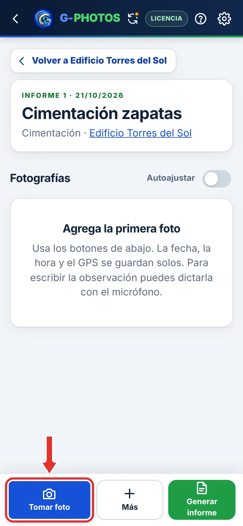 Toma o carga las fotos