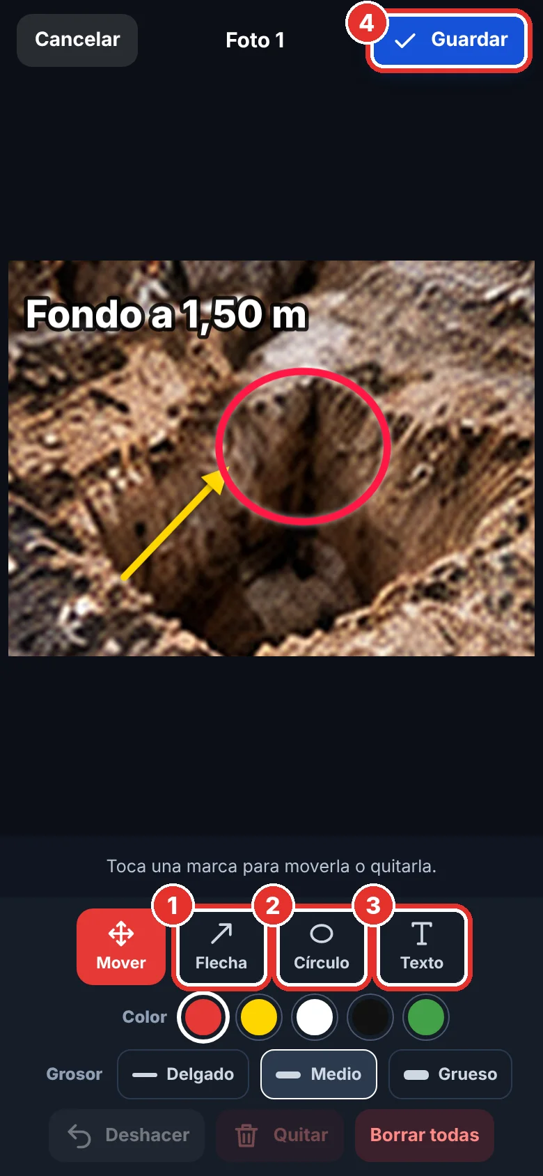 Marcas sobre la foto